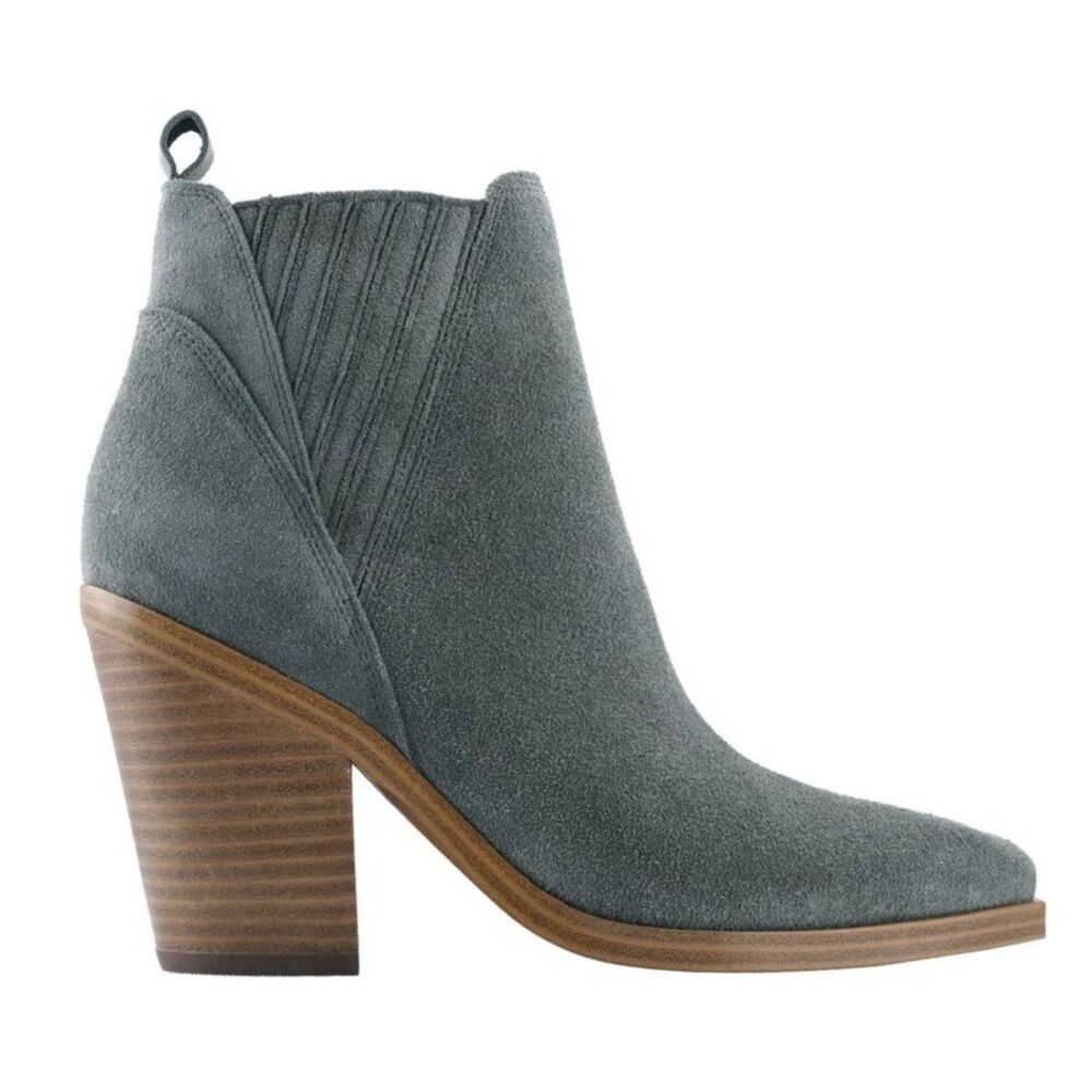 Marc Fisher Grey Ankle Boots Booties Suede Heeled Gadri Leather Sz 10 M New